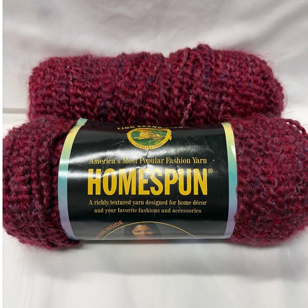 Lion Brand Homespun Antique 307 Wine Bulky Yarn Lot of 2 Skeins USA Knit Crochet